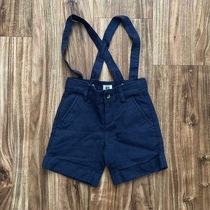 Janie and Jack Toddler Boys cotton linen suspender shorts - navy - size 2T
